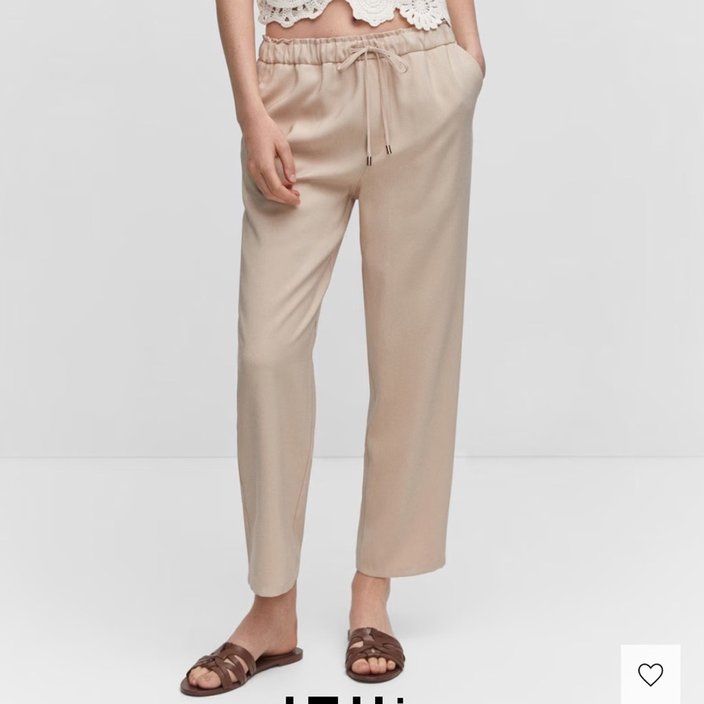 Mango Drawstring Flowy straight-fit pants in tan size small